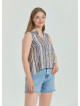 Shirt Collar Asymmetric Cut Beige Ethnic Blouse 4562